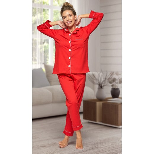 Adult Red Cotton Long Pjs